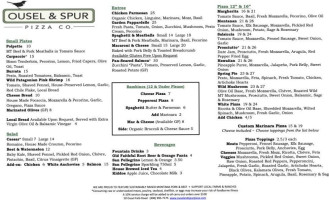 Ousel & Spur Pizza Co menu