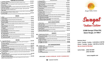 Swagat Indian Cuisine menu