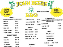 John Beere Bbq menu