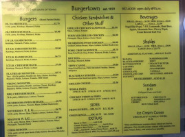 Burgertown Dairy Freeze menu