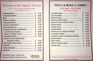 Square Tavern menu