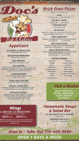 Doc's Pub And Eatery menu