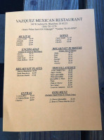 Vazquez Mexican menu