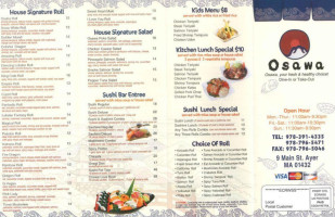 Osawa Japanese Bistro menu