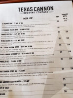 Texas Cannon Brewing Co menu