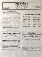 Puzzles Bakery And Diner menu