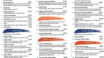 Arizona Pita menu