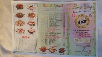 Ling Ling Chinese menu