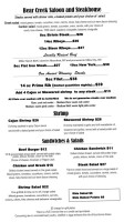 Bear Creek Saloon menu