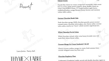 Thyme Table menu