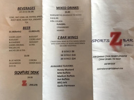 Z's Sports And Grill menu