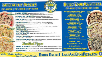 Lake And Bake Pizza menu