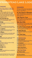 Springstead Lake Lodge menu