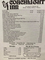 Coachlight Cafe menu