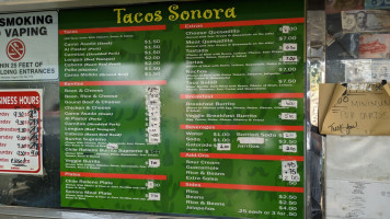 Tacos Sonora menu