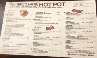 Happy Lamb Hot Pot menu