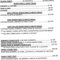 Cody Seafood menu