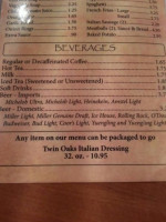 Twin Oaks menu