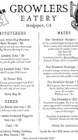 Growlers Eatery menu