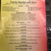 Sunrise Burritos menu