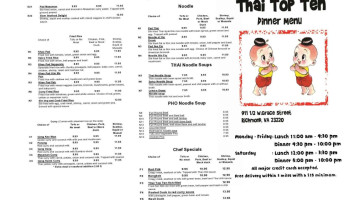 Thai Top Ten menu