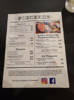 Pioneers Pub Grub menu