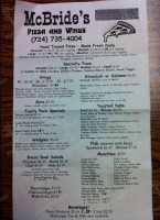 Mcbride's Pizza Shop menu