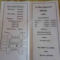 A Thai Express menu