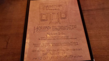 Brownsville Saloon menu