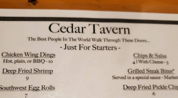 Cedar Tavern. menu