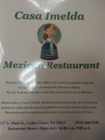 Casa Imelda menu