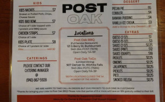 Post Oak Bbq menu