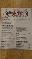 Savannah's Restaurant Bar menu