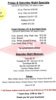 Cedar Creek Inn Bar & Grill menu