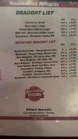 Recreation Billiards menu