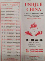 Unique China menu