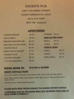 Hagen's Pub menu