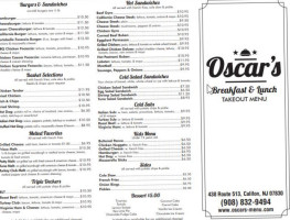 Oscar's Gourmet Cafe (califon) menu