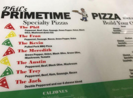 Phil’s Primetime Pizza menu