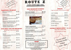 Route Z Classic Country Barn Grill menu