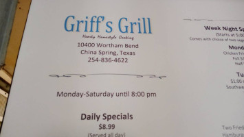 Griff's menu