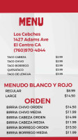 Los Ce B Ches Calexico menu