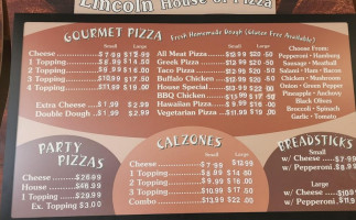 Lincoln House Of Pizza menu