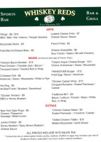 Whiskey Reds Sports Grill menu