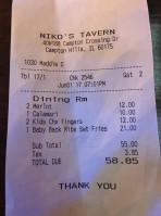 Niko's Tavern menu