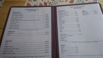 Miss Marys Cafe menu