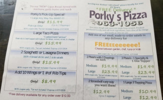 Porky's Pizza menu