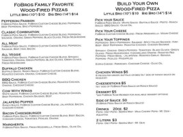Four Brothers Wood Fire Pizza menu