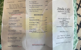 Jinda Cafe menu