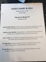 Oser's Dairy Deli menu